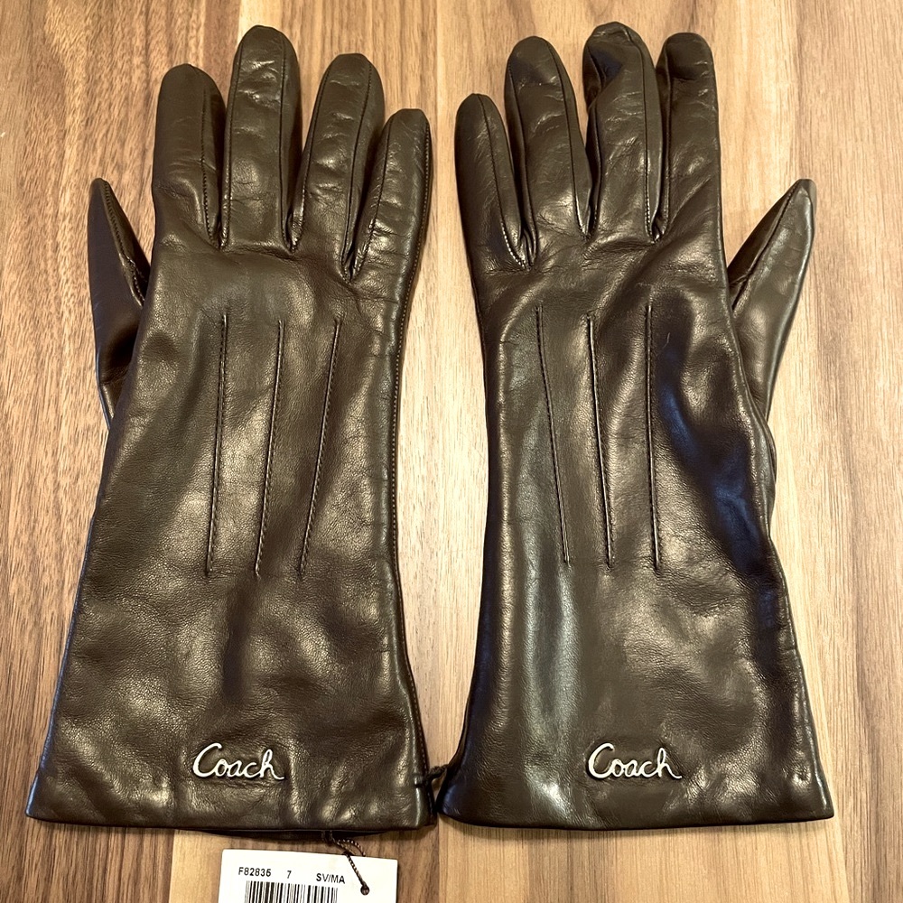 Coach Dark Brown Leather Glove with Cashmere Lining